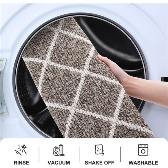 Indoor Door Mat, Non-Slip Absorbent Resist Dirt Entrance Rug, 20" x 32", Khaki - Picture 5 of 6